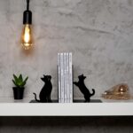 library shelf cat bookends