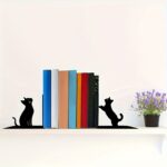 space saving cat bookends decor